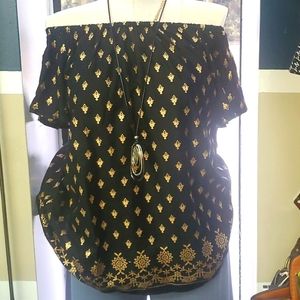 Gold Printed Off Shoulder Top 🔥